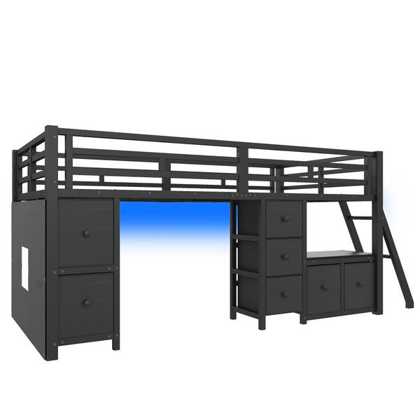 Einzelbett K-2305 Schwarz - Holzwerkstoff - 98 x 105 x 208 cm