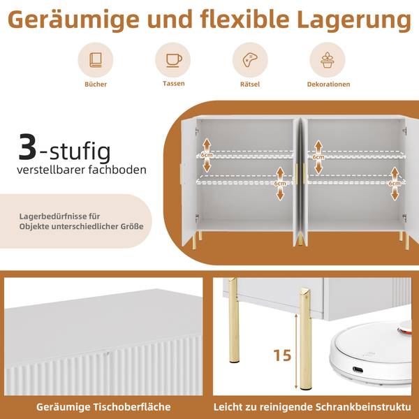Sideboard Kiks Weiß - Holzwerkstoff - 160 x 100 x 37 cm