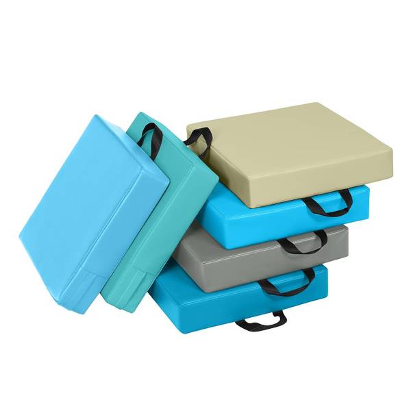 Kinder Stuhlkissen mit Griff (6er Set) Blau - Kunstleder - 38 x 8 x 38 cm