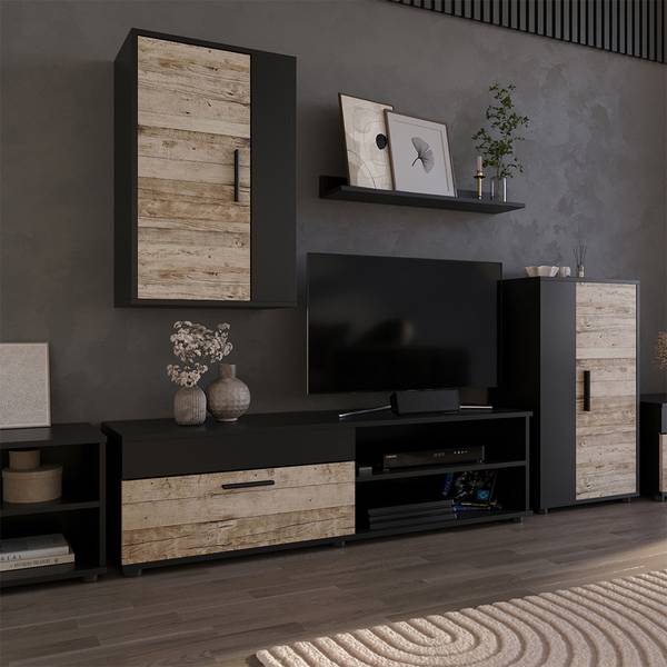 Lowboard & Regal Berno 55457 Schwarz - Sandeiche Dekor