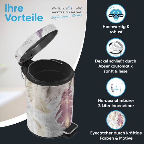 Kosmetikeimer Federn Beige - Grau - Violett - Metall - Kunststoff - 17 x 25 x 25 cm