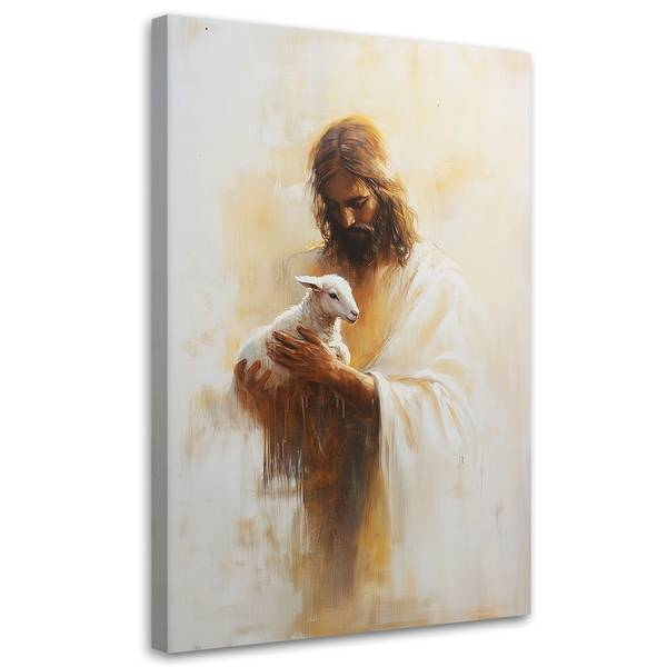 Tableau déco Jésus avec l'agneau dans 60 x 90 cm