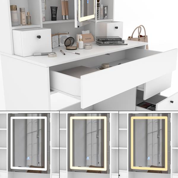 Kaptafel Livora 53023 wit - plaatmateriaal op houtbasis - 106 x 147 x 40 cm