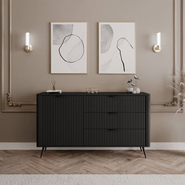 Kommode SCARLETT 1D3S Schwarz - Holzwerkstoff - 138 x 81 x 38 cm