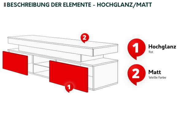 TV-Lowboard Glossa 2D 190 Schwarz - Hochglanz Schwarz