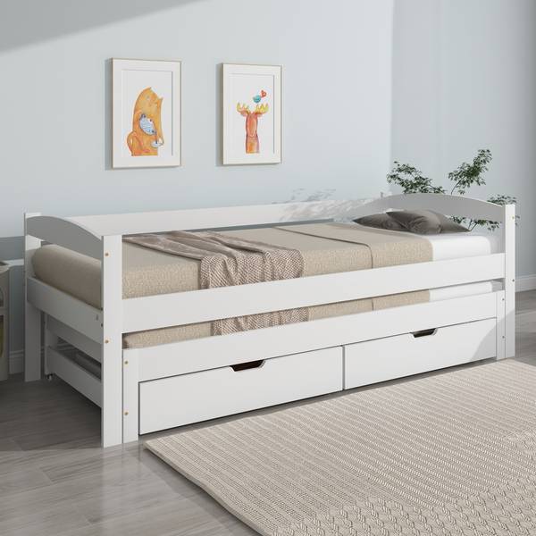 Schiebebett K-762 Weiß - Massivholz - 96 x 70 x 206 cm
