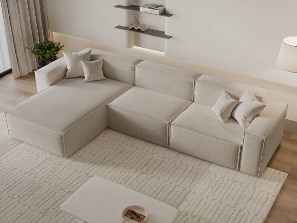 Ecksofa ARIZONA Beige - Armlehne beidseitig montierbar - Ecke davorstehend links - Ottomane davorstehend links
