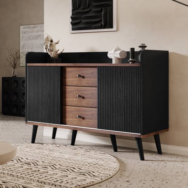 Sideboard Vekaid BK Schwarz - Holzwerkstoff - Metall - 40 x 80 x 118 cm