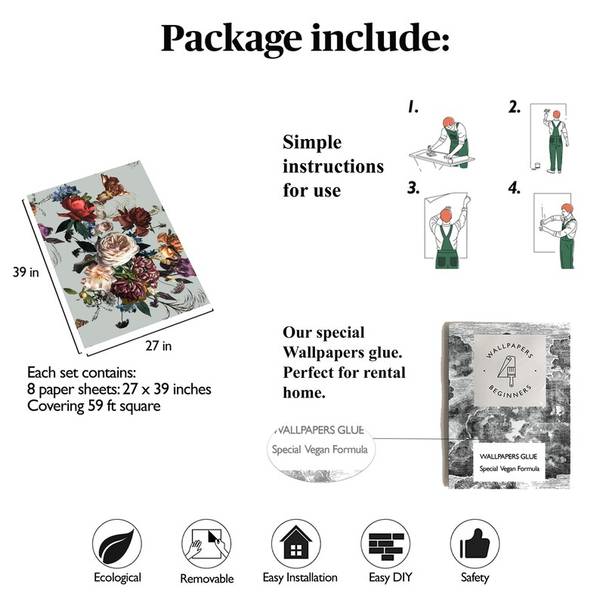 Behang Florale Renaissance grijs - papier - 200 x 250 x 1 cm