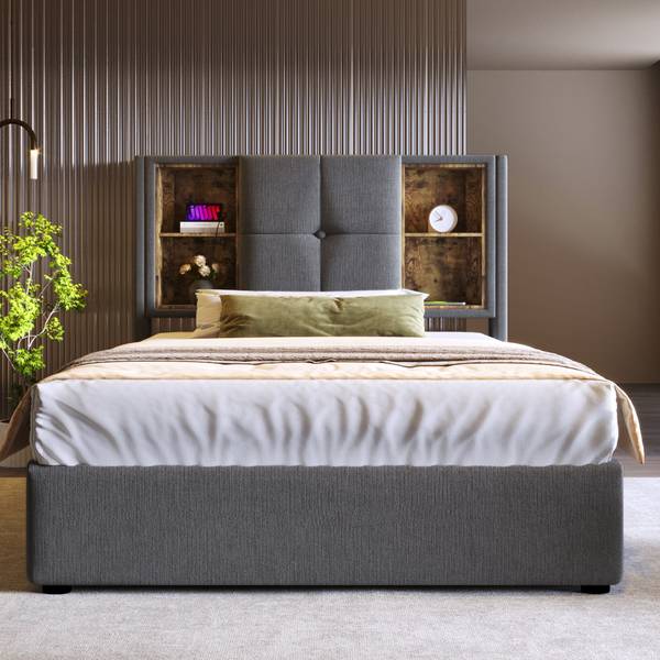 Lit rembourré WireLessLade Ⅰ Gris - Largeur de la surface de couchage : 90 cm