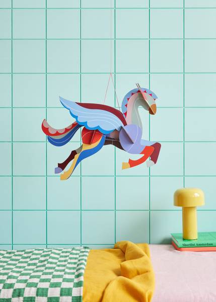 Wandobjekt Leuchtender Pegasus Naturfaser - Papier - 21 x 31 x 45 cm