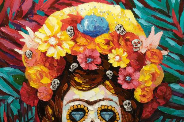 Tableau peint à la main Crâne Rosita Coton - 70 x 100 x 4 cm