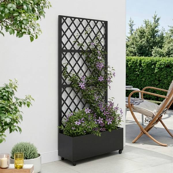 Blumenkasten Malja Schwarz - Stahl - 82 x 190 x 38 cm