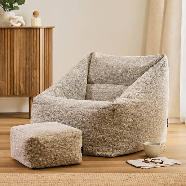 Sitzsack Natalia mit Hocker 2er Set Beige - Webstoff - 70 x 65 x 70 cm