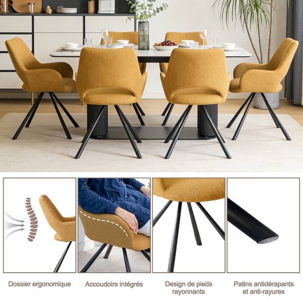 Essgruppe WHALEN BETH 7-teilig Schwarz - Gelb - 6er Set