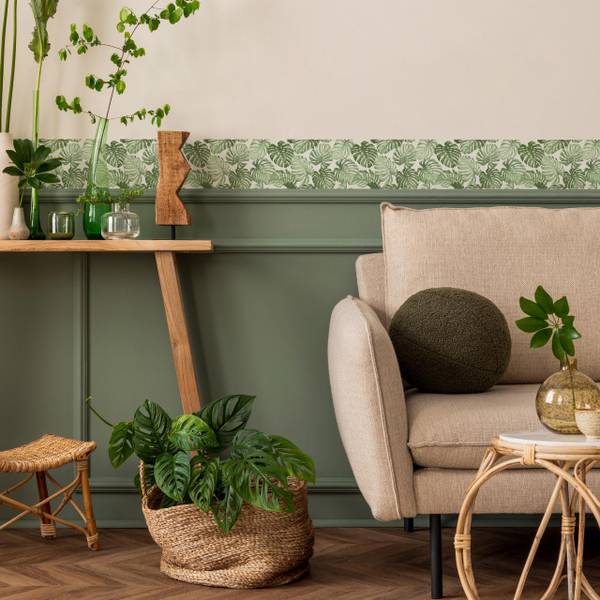 Bande Décorative Feuilles de Monstera Vert - Blanc - Polaire - 10 x 300 x 300 cm