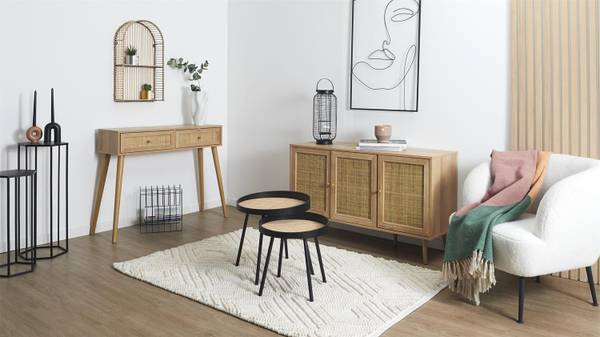 Kommode Tivo Beige - Rattan - Holz teilmassiv - 119 x 11 x 41 cm