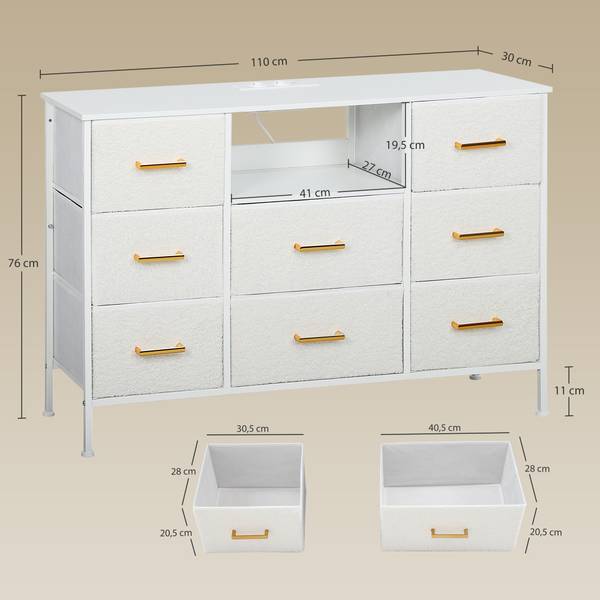Kommode 831-979V90CW Weiß - Polyester - 30 x 76 x 110 cm