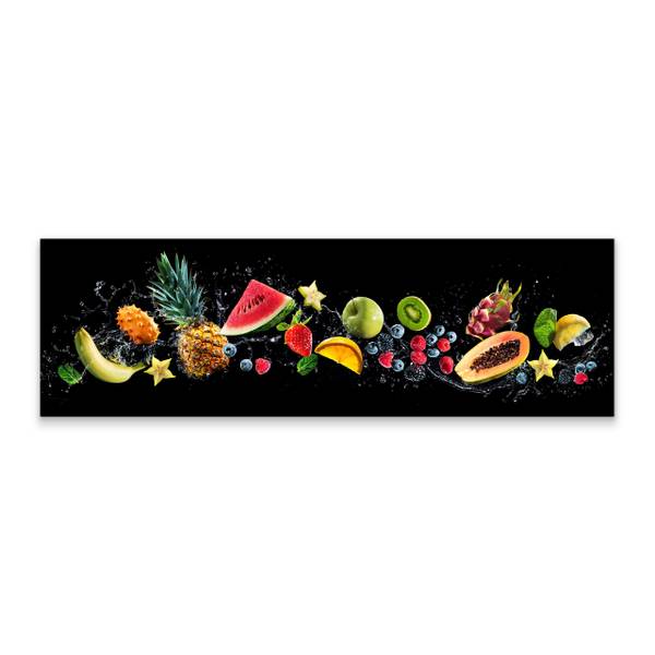 Panoramabild Fruchtige Frische Motiv 3D Schwarz - Grün - Rot - Leinen - 145 x 45 x 45 cm