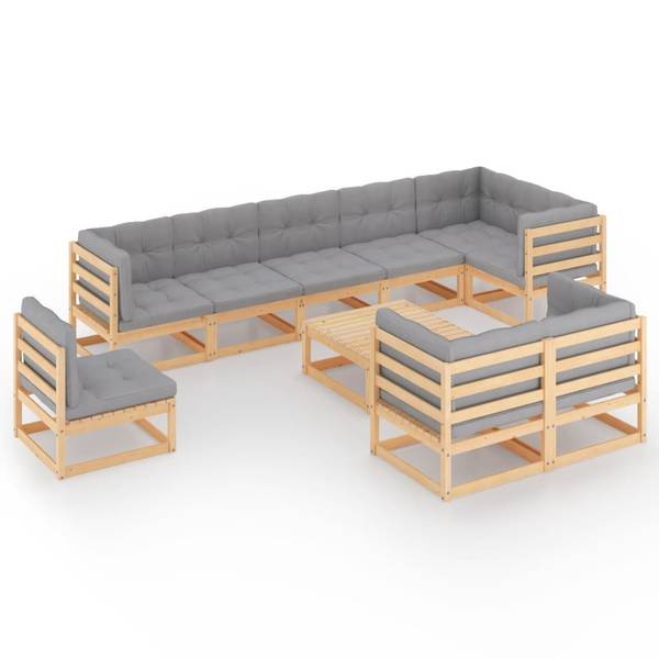 Garten-Lounge-Set 3009808 (10-teilig) Braun - Polyester - Kiefer - 70 x 30 x 70 cm