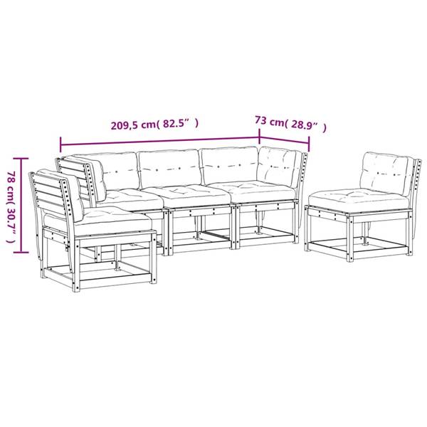 Loungeset 3034115-2 set van 5 bruin - grenenhouten look - wit