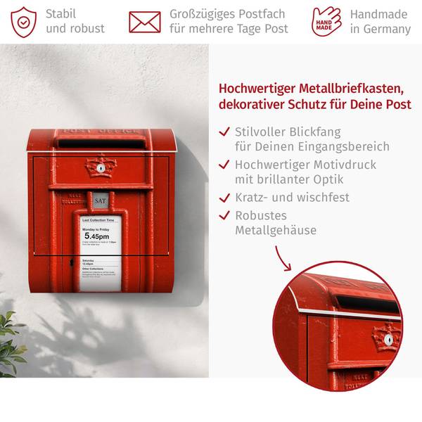 Länderbriefkasten UK Rot - Stahl - 39 x 46 x 13 cm