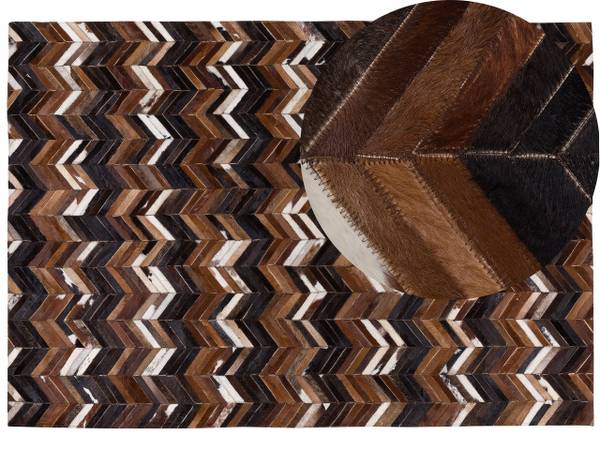 Teppich BALAT Beige - Schwarz - Braun - Echtleder - 160 x 160 x 160 cm