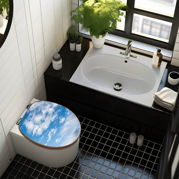 WC-Sitz mit Absenkautomatik Wolken 1 Blau - Bambus - Holzwerkstoff - 38 x 5 x 49 cm