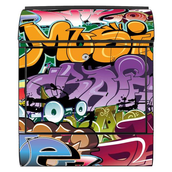 Briefkasten Stahl Graffiti Schwarz - Stahl - 38 x 46 x 13 cm