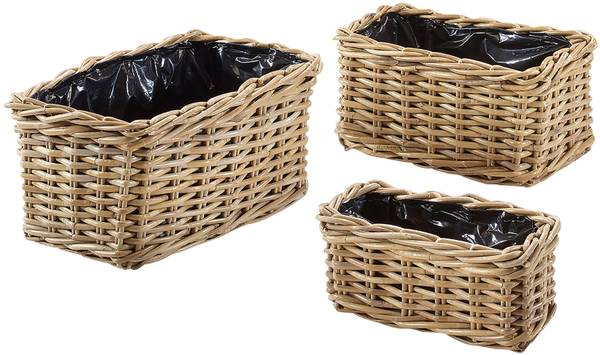 3tlg. Set Blumentopf PFLANZKUBU24 Grau - Rattan - 23 x 20 x 40 cm