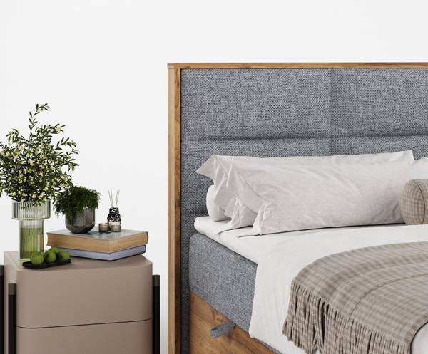 Boxspringbett Ikigai mit Topper Grau - Liegefläche Breite: 160 cm