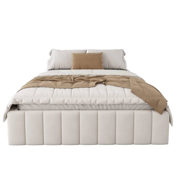 Futonbett Emil mit Schubladen Beige - Samt - 149 x 35 x 218 cm