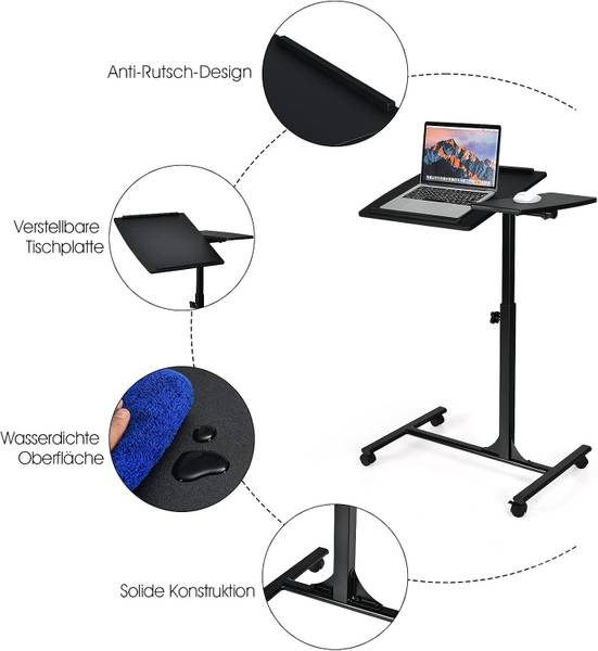 Bedtafel TI70910NWNL zwart - plaatmateriaal op houtbasis - 45 x 95 x 64 cm