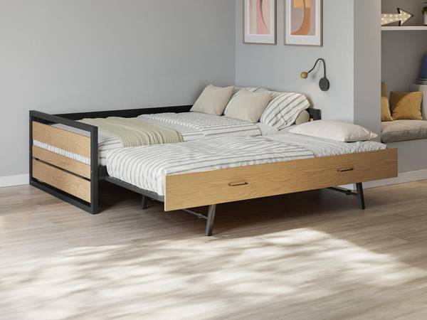 Bettrahmen BOSTON Beige - Metall - Holz teilmassiv - 210 x 62 x 133 cm