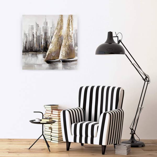 Acrylbild Handgemalt Schiffe & Boote Jec Grau - Baumwollstoff - 80 x 80 x 4 cm