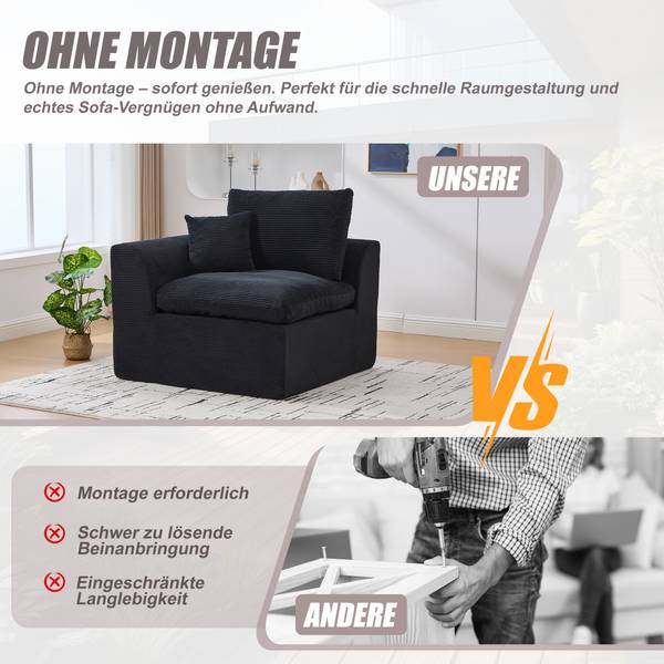 2-Sitzer-Sofa ZenithEra Schwarz - Cord - 101 x 84 x 103 cm