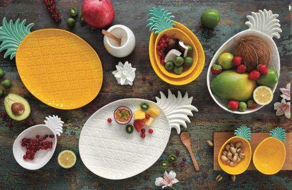 Plat de service Ananas Jaune - Porcelaine - 22 x 1 x 36 cm