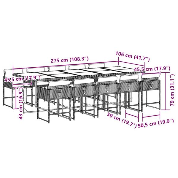 Garten Essgruppe 3033282-9 (11-teilig) Schwarz - Weiß - Stahl - 106 x 73 x 275 cm