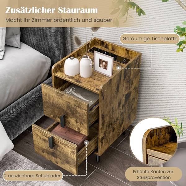 Nachtkastje TG32707 bruin - plaatmateriaal op houtbasis - 32 x 60 x 40 cm
