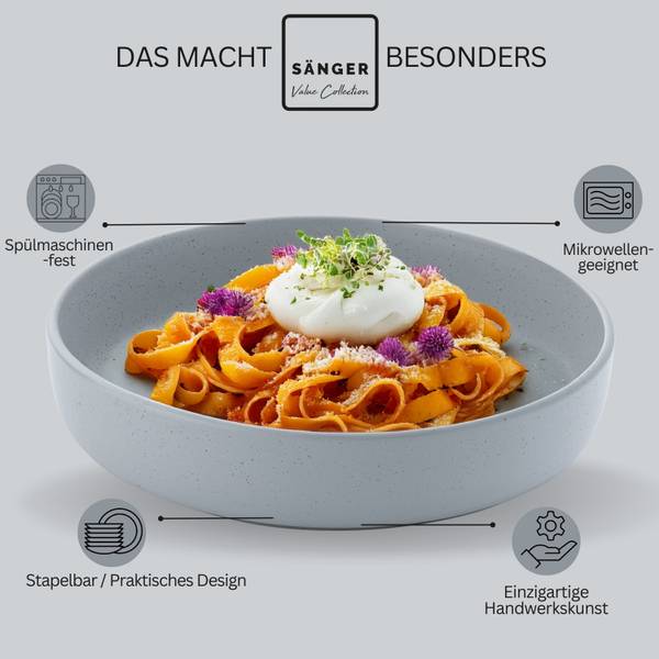 Pastaschalen Leeds - 6er Set Grau - Stein - 21 x 5 x 21 cm