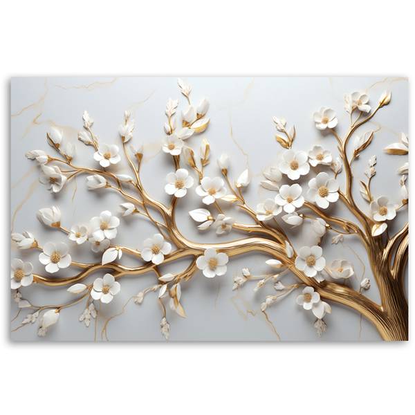 Wandbild baum mit blättern in 3d 90 x 60 cm