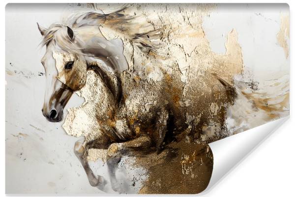 Papier Peint CHEVAL Béton Abstraction Beige - 270 x 180 x 180 cm