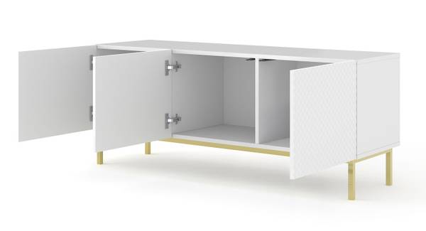 Fernsehtisch RavennaC 150x42x58 Gold - Weiß - Stahl - Melamin - 150 x 58 x 42 cm