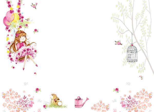 Fototapete Prinzessin Schaukel Beige - Grün - Pink - Violett - Weiß - Gelb - Vinyl - 350 x 255 x 1 cm