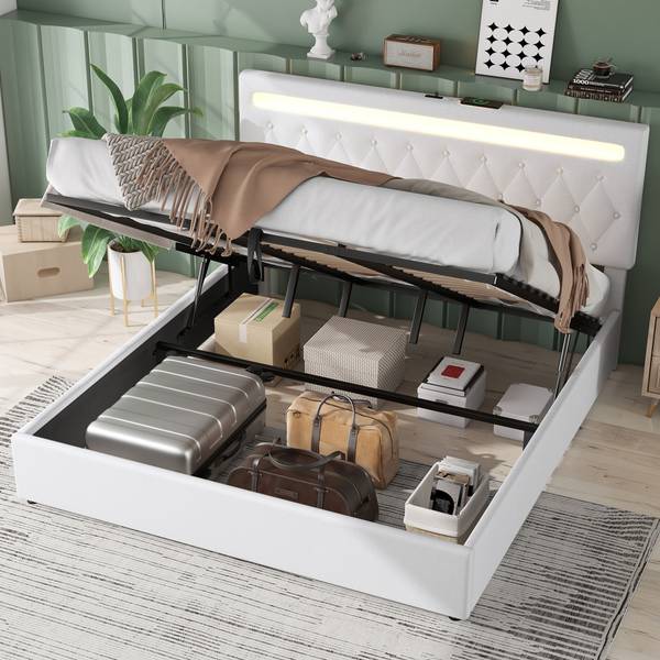Polsterbett mit LED O1429 Weiß