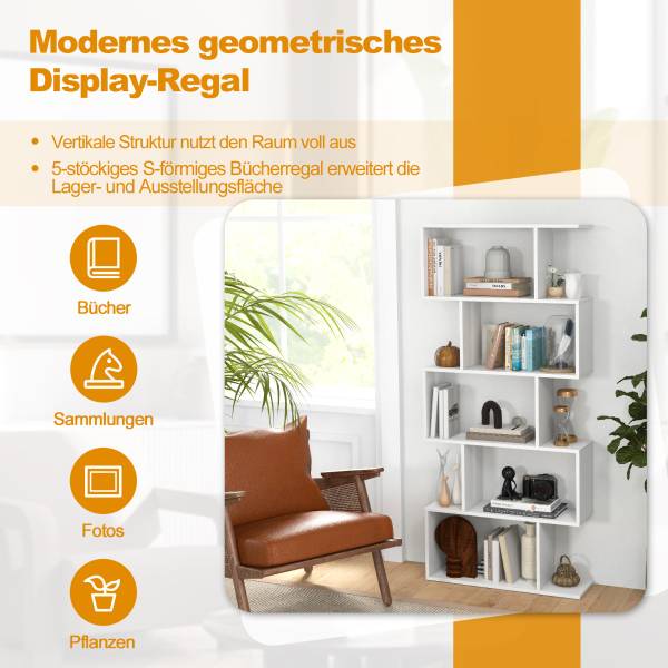Bücherregal mit 5 Ebenen 54901382 Weiß - Holzwerkstoff - 70 x 158 x 24 cm