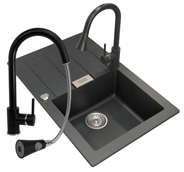 Spülbecken Sid611-78 mit Batterie Schwarz - Keramik - 78 x 50 x 20 cm