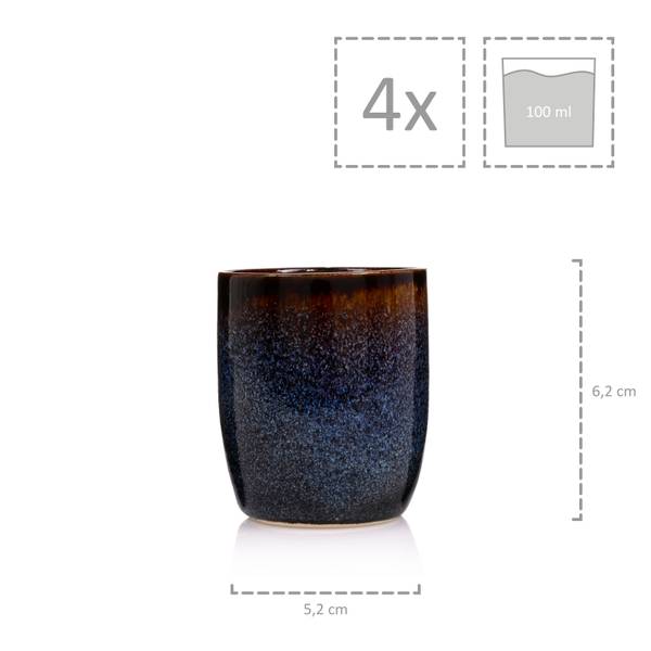 4-tlg. Espressobecher Set Tokio Schwarz - Blau - Stein - 15 x 15 x 11 cm