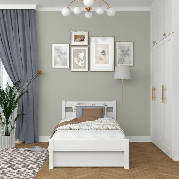 Einzelbett N01 mit Schublade Weiß - 128 x 198 cm