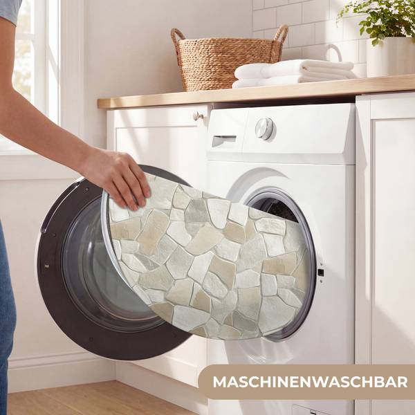 BADEZIMMERTEPPICH Steine Beige - Microfaser - 70 x 70 x 1 cm